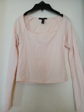 Forever 21 Light Pink Square Neck Long Sleeve Top